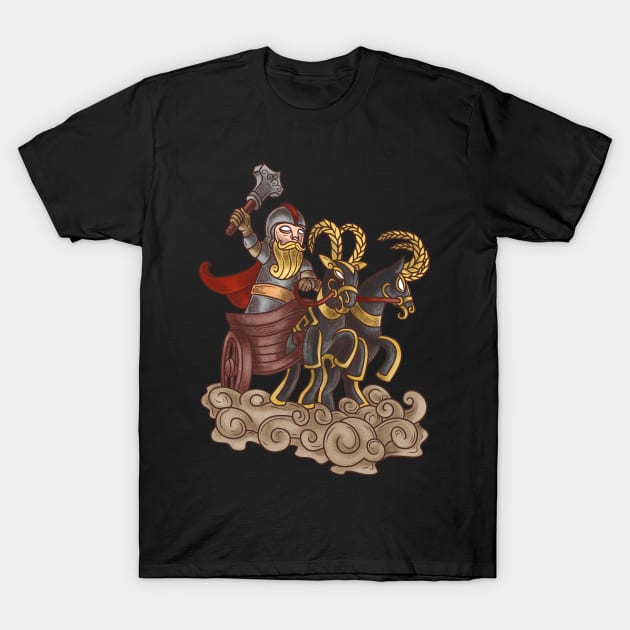 Thunderous Hero: Viking God Thor and His Goat-Drawn Chariot T-Shirt by Holymayo Tee